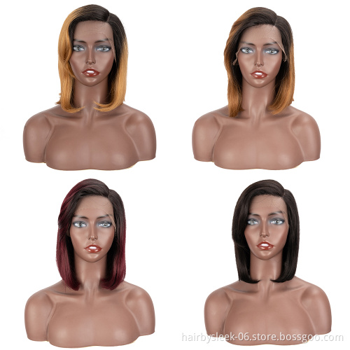 Pixie Cut Bob With side Part Natural Brazilian Remy Straight Hair Lace Part Wig Lace Front Wigs Human Hair Wigs For Black Woman